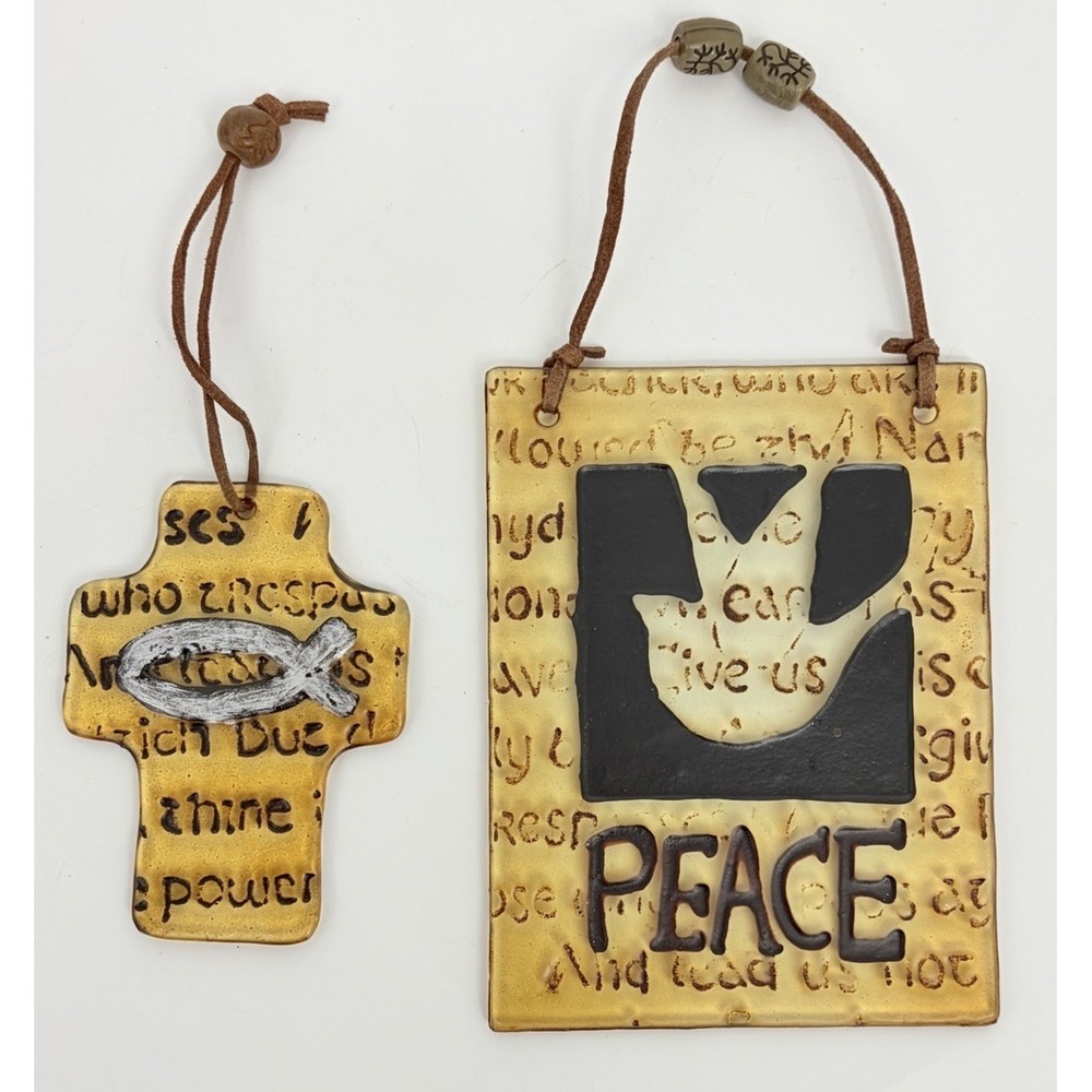 Fused Glass Cross and Dove of Peace Hanging Decor Decorations Suncatchers
